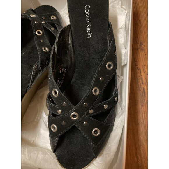 Calvin Klein Black Suede Women's Platform Sandals Size 6.5M New In Box - Picture 6 of 6